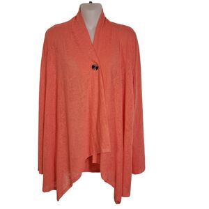 AGB Womens Cardigan Sweater Large Coral One Button Long Sleeve Sheer Polyester